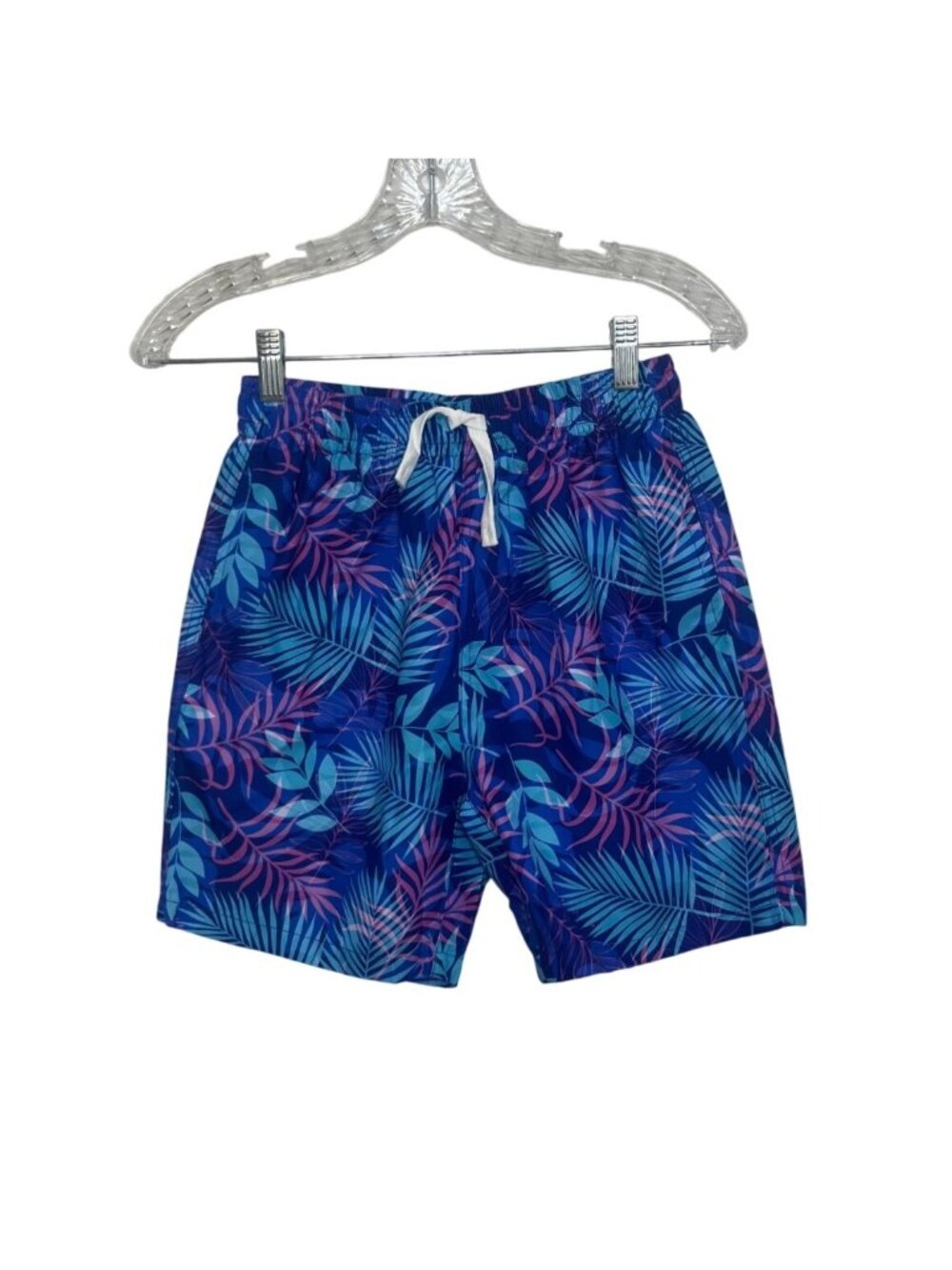 Tropical Leaf Print Swim Trunks Boys 10 Blue New WOT Elastic Waist Summer